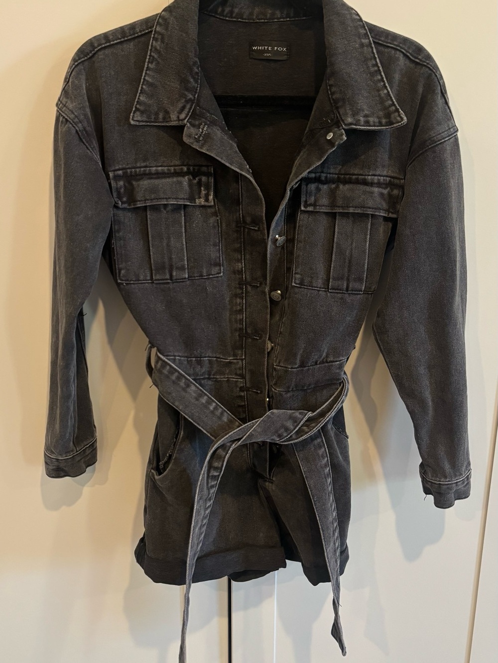 Women's Black Denim Utility Jacket with Belt